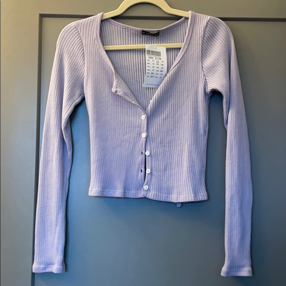 Ribbed lavender cardigan/long sleeve top